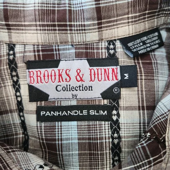 Panhandle Slim Brooks & Dunn Mens Medium Brown Blue Western Button Down Up Shirt - Picture 9 of 11
